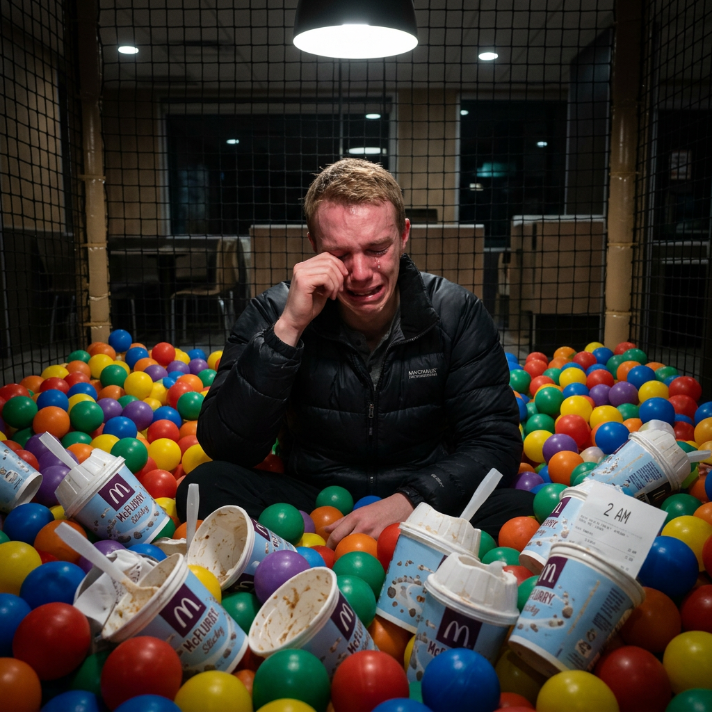 Sobbing alone in a McDonald's ball pit at 2 AM surrounded by empty McFlurry cups