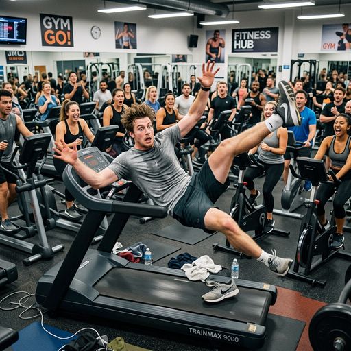 Falling off a treadmill at a packed gym